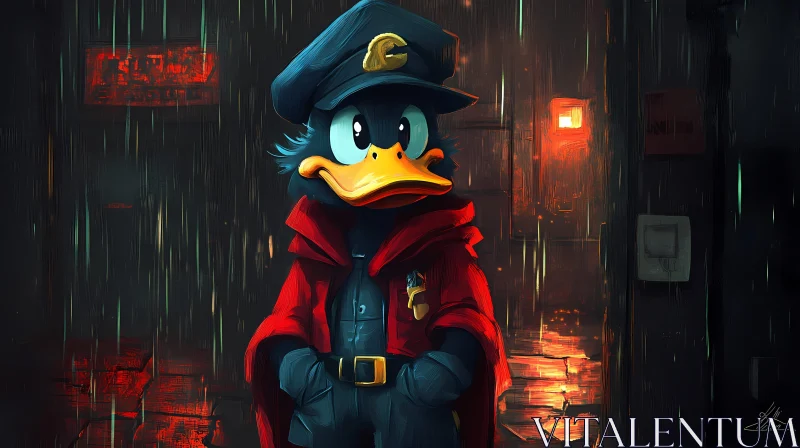 Mystery Duck in Rainy Alley AI Image