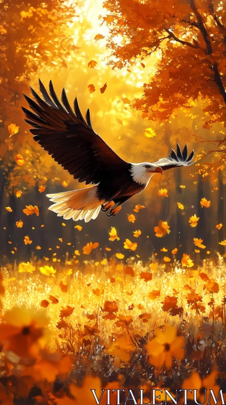 AI ART Eagle Soaring Amongst Autumn Leaves