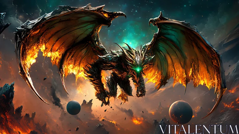 AI ART Celestial Dragon with Fiery Wings