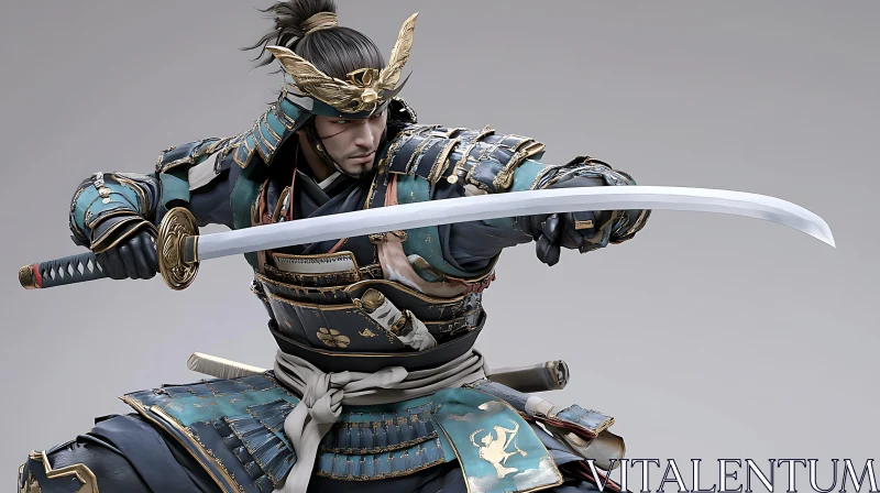 AI ART Armored Samurai Warrior Holding Katana