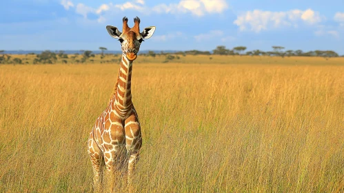 Giraffe Amidst the Golden Plains