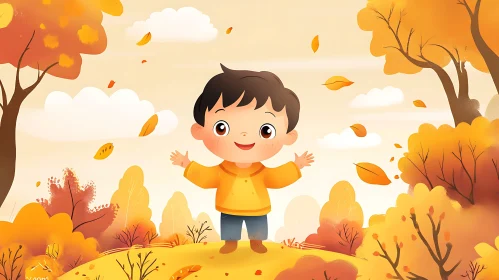 Childhood Joy in Autumn Landscape