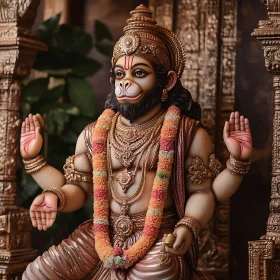 Hanuman Statue with Garland and Jewels