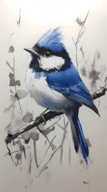 Artistic Blue Jay on Branch