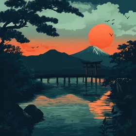 Sunset Over Mountain Lake Landscape