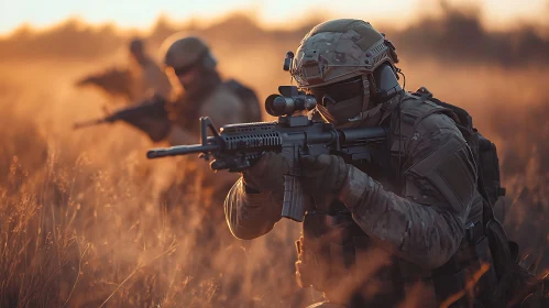 Camouflaged Warriors in Golden Light