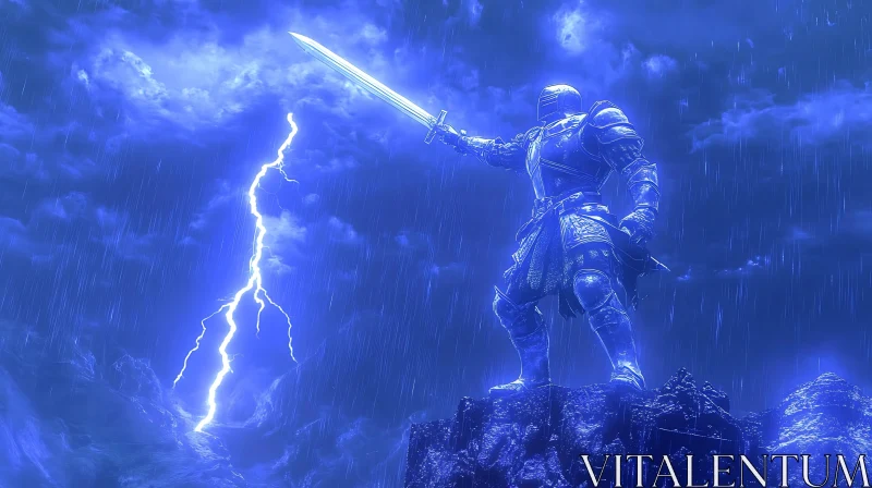 AI ART Armored Warrior in Electric Storm