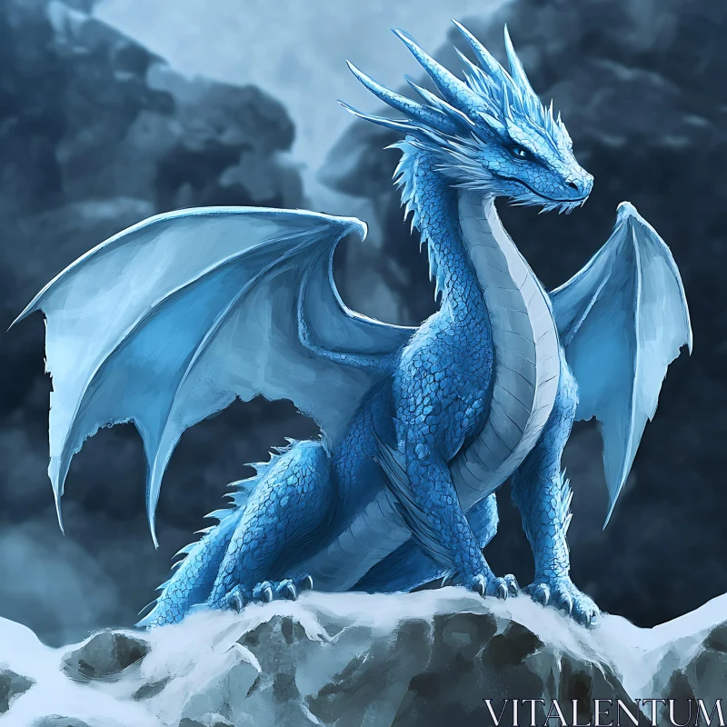 AI ART Icy Dragon Perched on Mountain