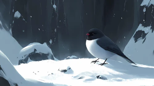 Winter Bird Amidst Snowy Cliffs