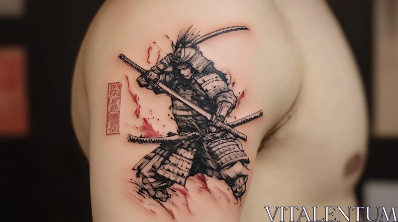 AI ART Ink Drawing of a Samurai Tattoo