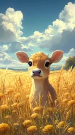 Charming Calf in Golden Fields