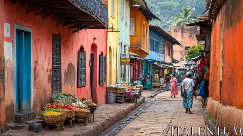 Vibrant Street in a Colorful City AI Image