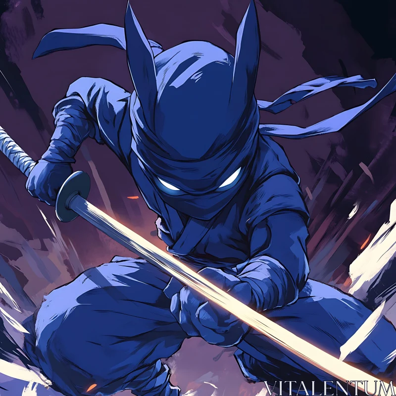 Mystic Blue Ninja Holding Sword AI Image