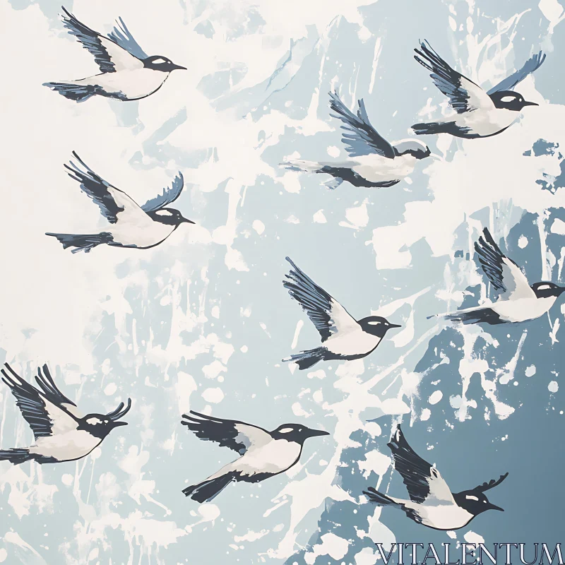 Soaring Birds on Blue AI Image