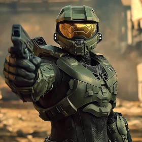 Armored Soldier Points Weapon