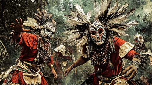 Masked Dancers in Jungle Ceremony