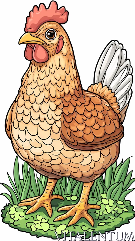 Chicken Illustration on Grass AI Image