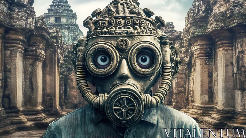 AI ART Steampunk Gas Mask in Ruins