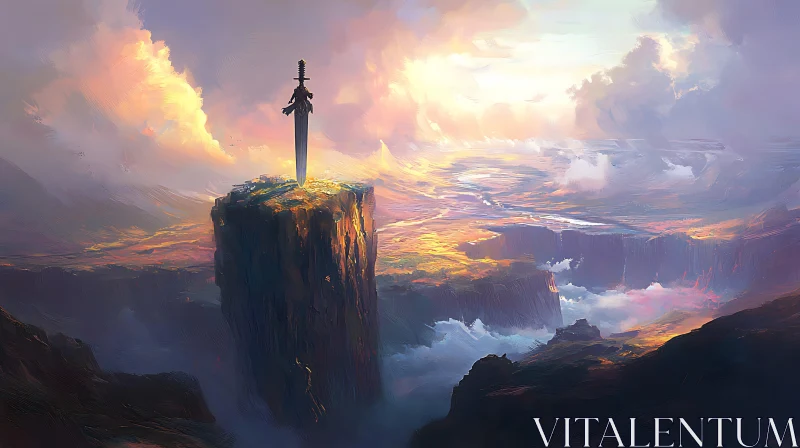 AI ART Cliffside Sword Fantasy Art