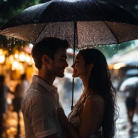 Couple in Rain Under Umbrella