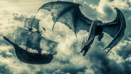 Flying Dragon near Sailing Vessel