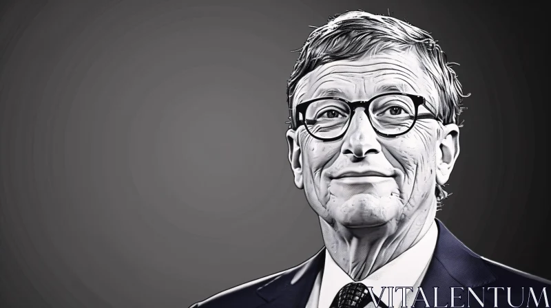 AI ART Bill Gates' Expressive Black and White Portrait