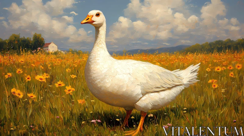 Goose Amidst Yellow Flowers AI Image