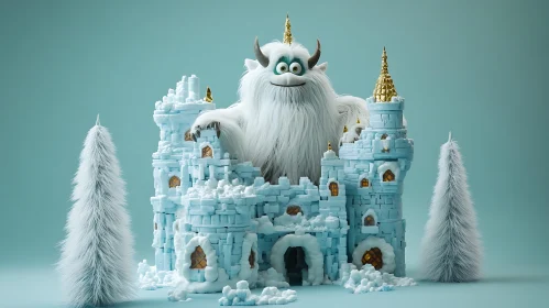 Cartoon Yeti in Winter Wonderland Scene