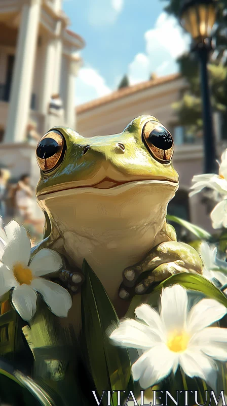 Charming Frog Among Blossoms AI Image