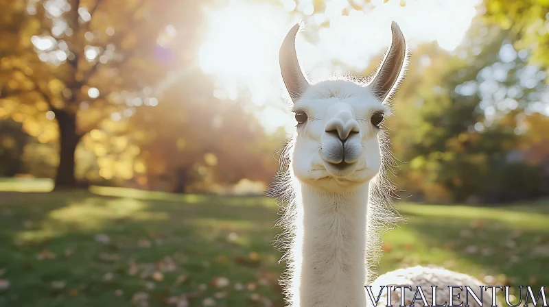 Serene Llama in Autumn Sun AI Image