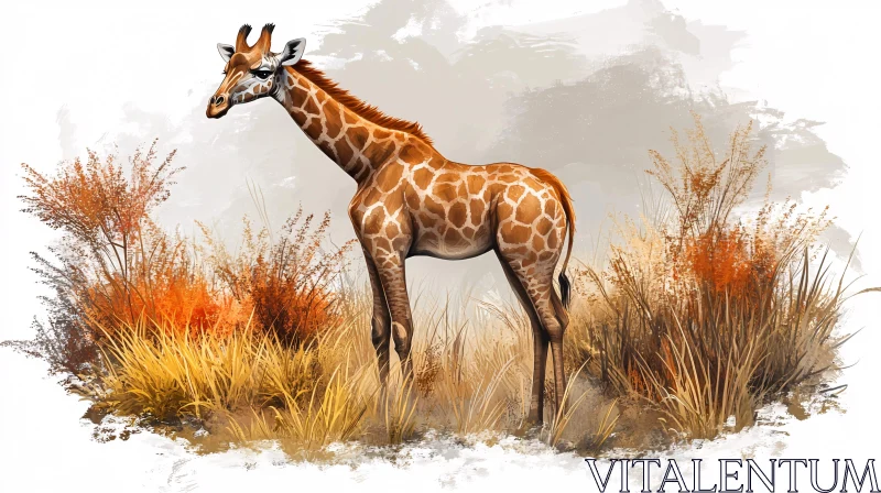 Graceful Giraffe in Artistic Landscape AI Image