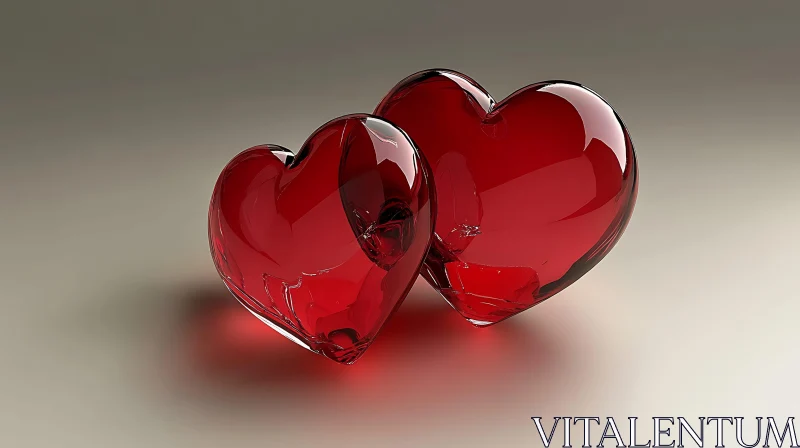 Two Red Glass Hearts on Neutral Background AI Image