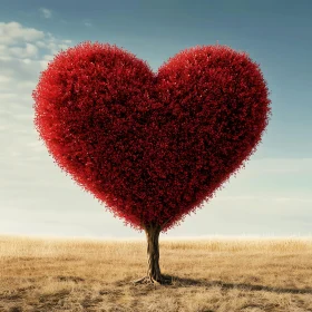 Red Heart Shaped Tree in Meadow