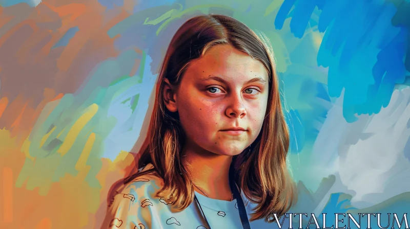 AI ART Portrait of Greta Thunberg with Vibrant Abstract Background