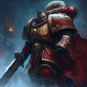 Red and Gold Warrior with Sword