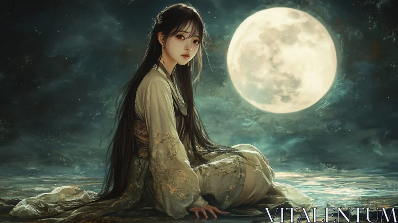 Lunar Woman: A Nighttime Portrait AI Image