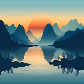 Sunset Over Mountain Lake Reflection