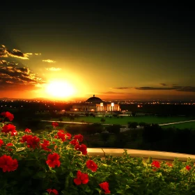 Floral Sunset Architectural Vista