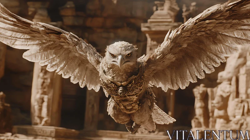 Fantasy Owl with Armor Soaring AI Image