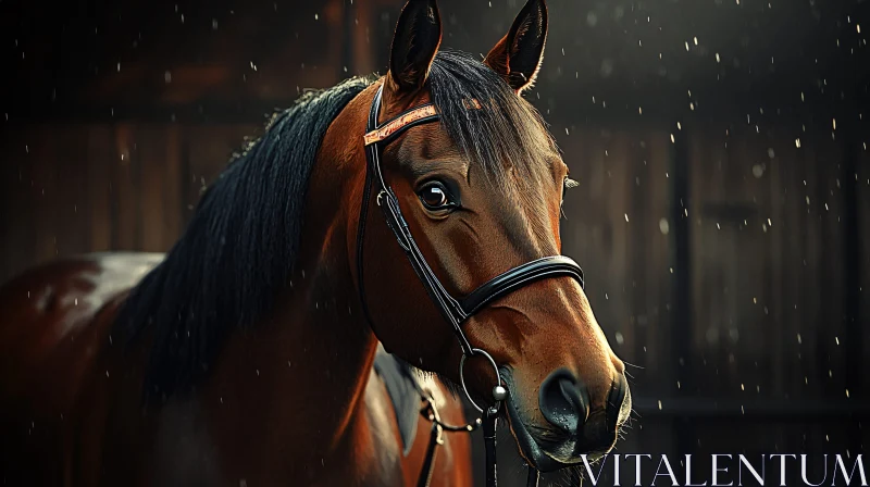 Majestic Horse in Gentle Rain AI Image