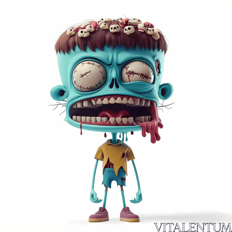 AI ART 3D Illustration of Menacing Cartoon Zombie