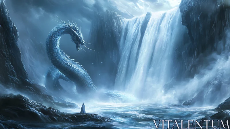 AI ART Dragon and Waterfall in Mystical Landscape