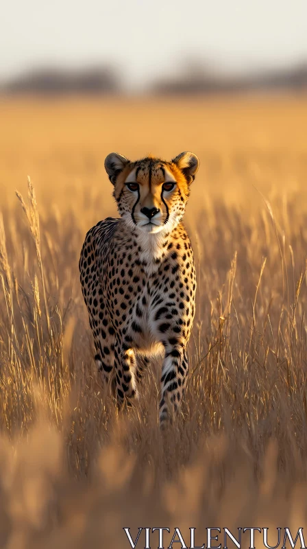 Cheetah Amidst Savannah Grasses AI Image