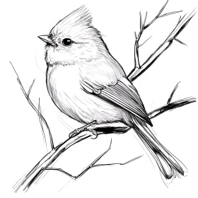 Monochrome Bird Perched Illustration