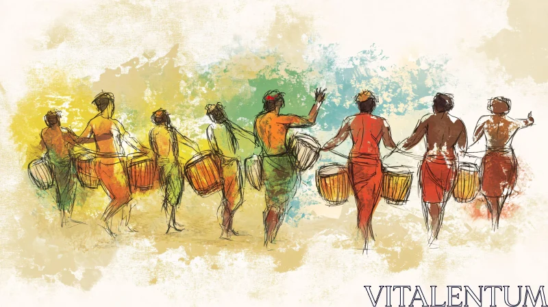 AI ART Artistic Sketch of Drummers in Harmony