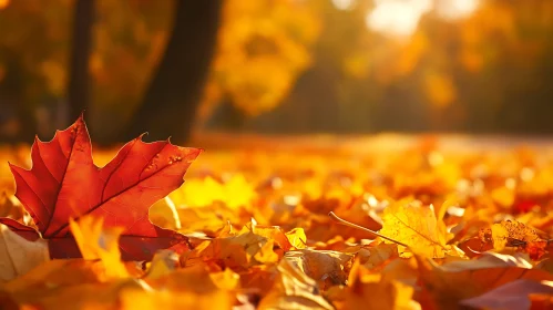 Autumnal Maple Leaf on Golden Bed