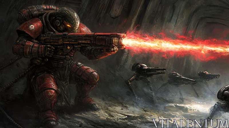 AI ART Armored Soldier Firing Weapon Sci-Fi