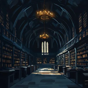 Classic Library Hall with Bookshelves