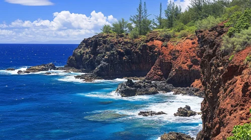 Rugged Red Cliffs by a Pristine Ocean