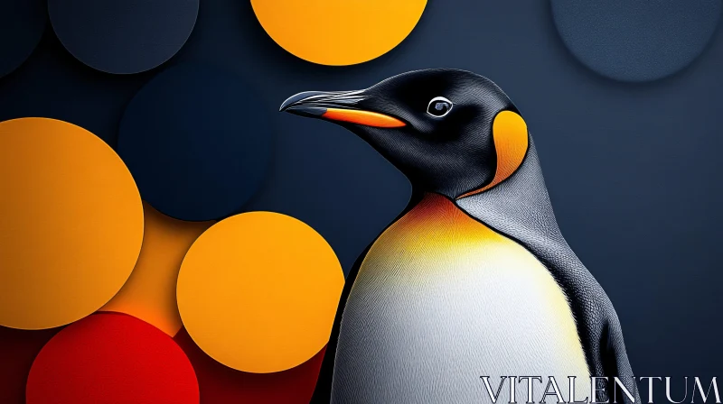 AI ART Penguin and Abstract Circles